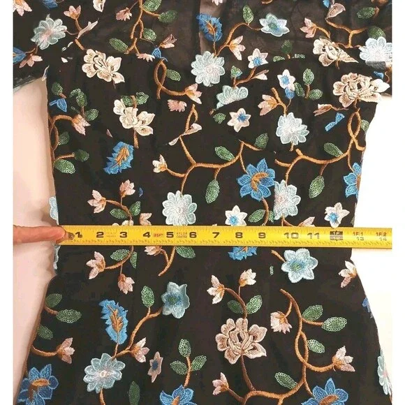 Dress The Population Sz S Mila Embroidered Mini Floral Teal Black Cocktail $358